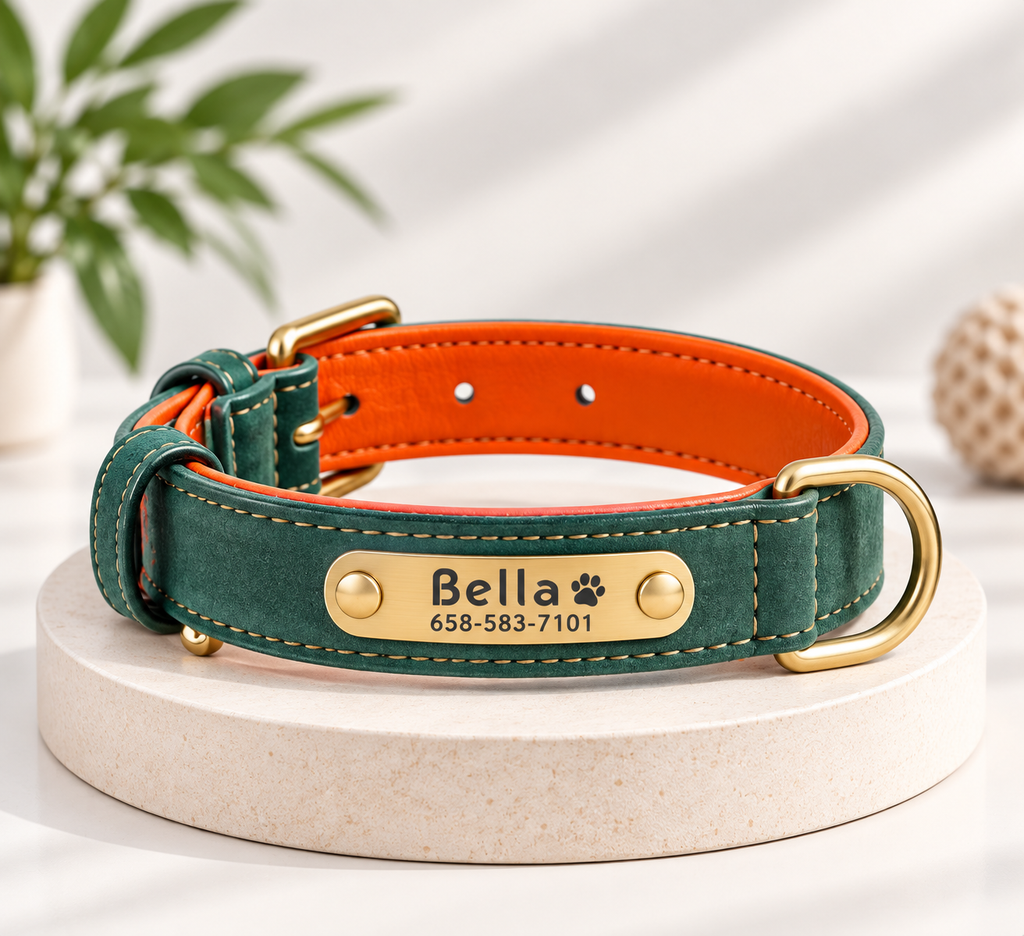 Collier en cuir personnalisé avec plaque pour chien