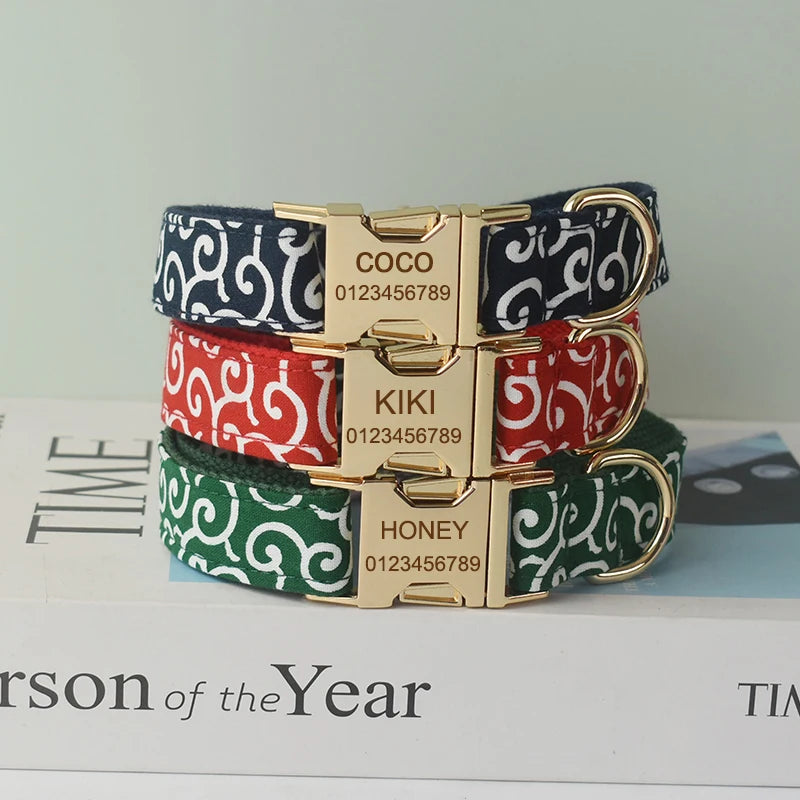 Collier et laisse personnalisés pour chien – nœud gravé