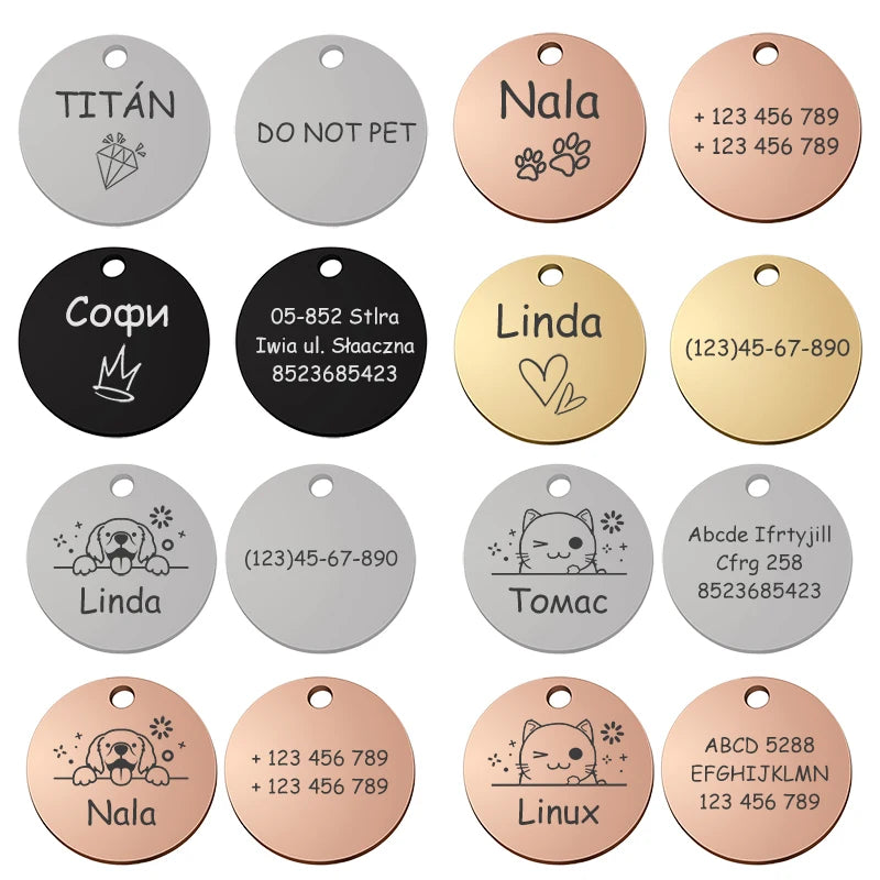 Collier avec pendentif rond gravé pour animal