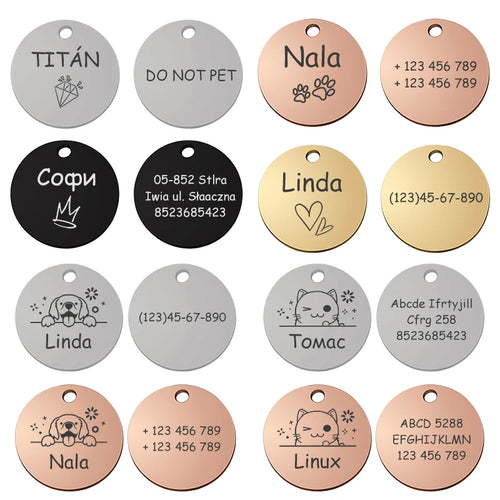 Collier avec pendentif rond gravé pour animal