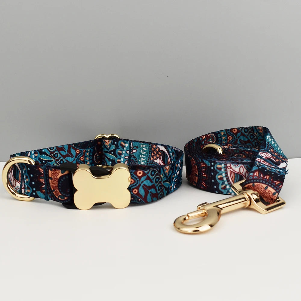 Collier et laisse assortis personnalisés – motif ethnique