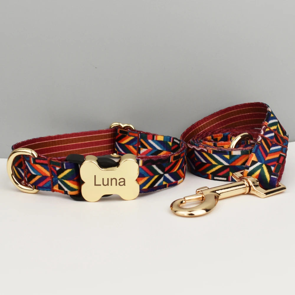 Collier et laisse assortis personnalisés – motif ethnique