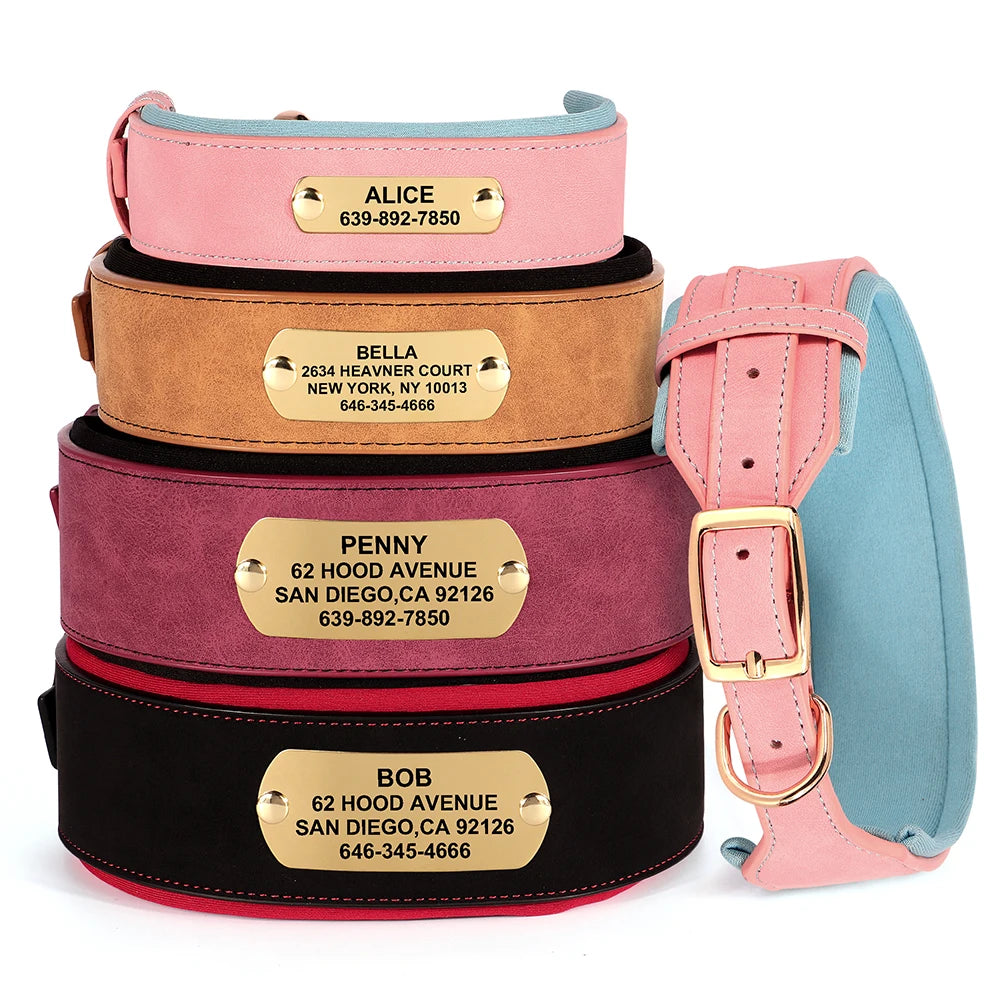 Collier en cuir souple personnalisé pour chien – plaque prénom