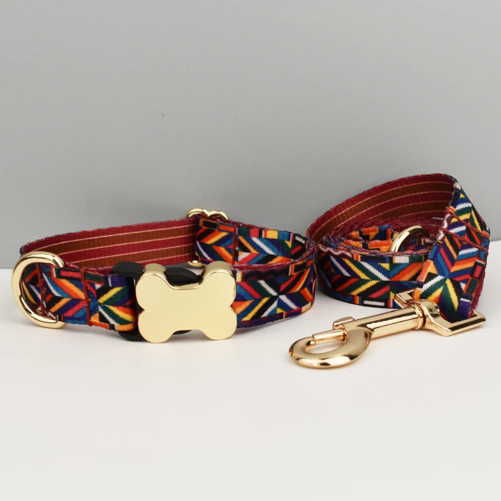 Collier et laisse assortis personnalisés – motif ethnique