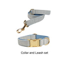 Ensemble collier et laisse en velours bleu clair