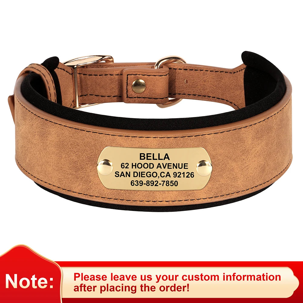Collier en cuir souple personnalisé pour chien – plaque prénom