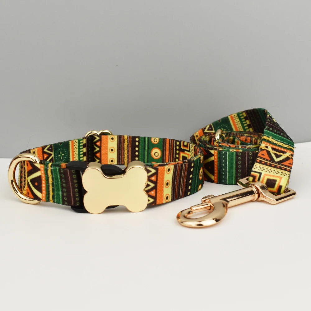 Collier et laisse assortis personnalisés – motif ethnique