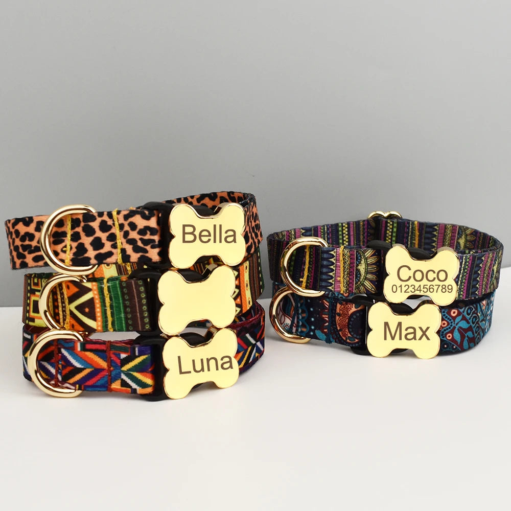 Collier et laisse assortis personnalisés – motif ethnique