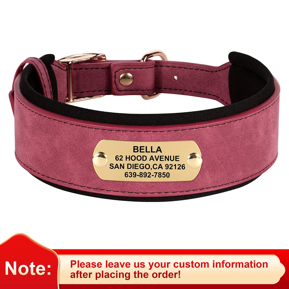 Collier en cuir souple personnalisé pour chien – plaque prénom
