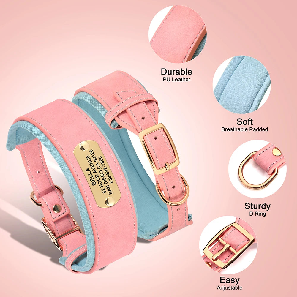 Collier en cuir souple personnalisé pour chien – plaque prénom