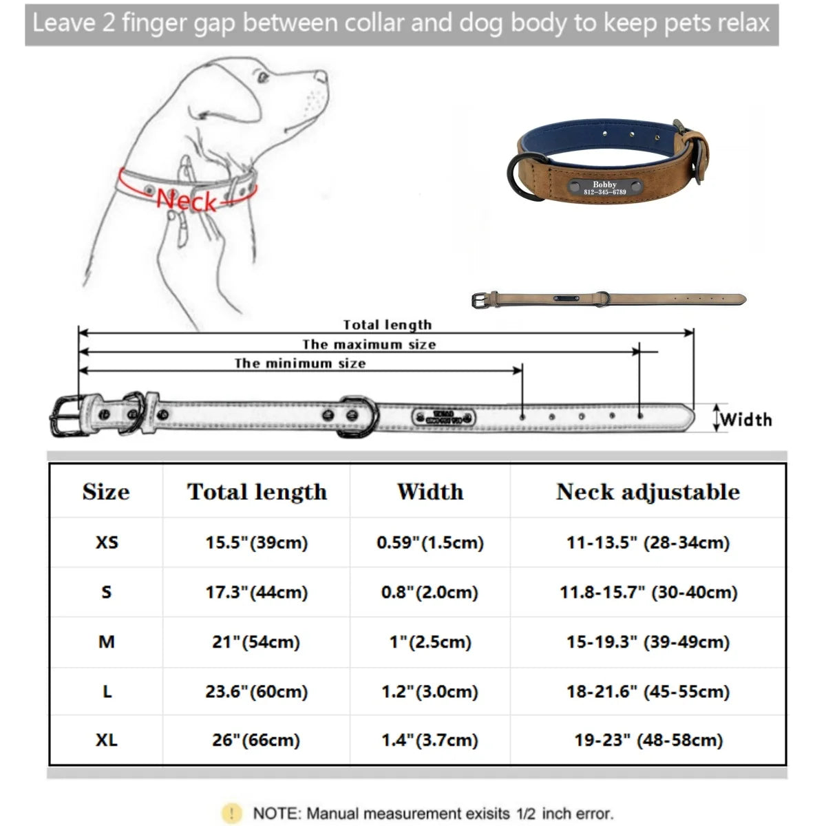 Collier pour chien avec plaque personnalisée – texte au choix