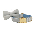 Ensemble collier et laisse en velours bleu clair