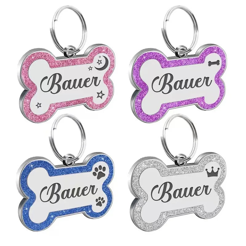 Médaille pailletée double face pour chien et chat