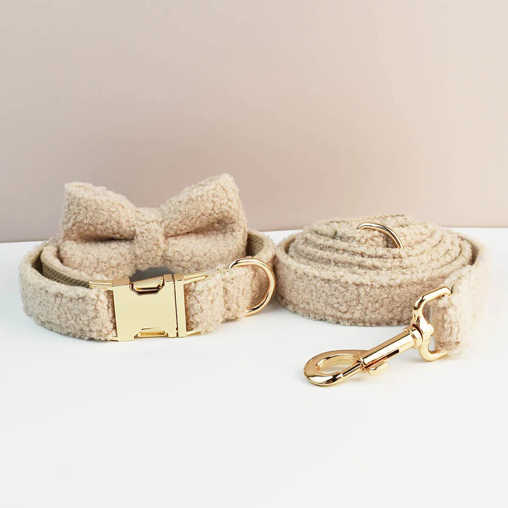 Ensemble collier et laisse en velours Teddy