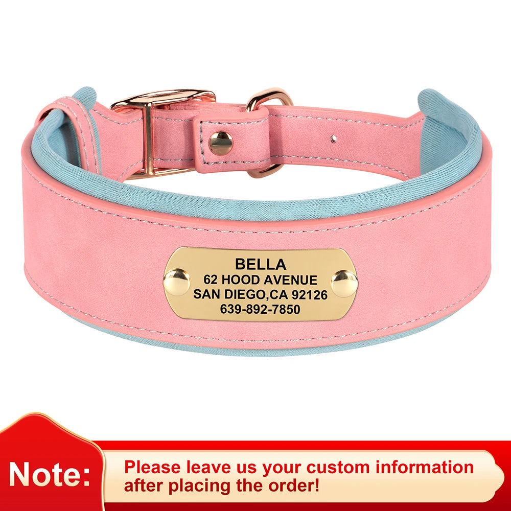 Collier en cuir souple personnalisé pour chien – plaque prénom