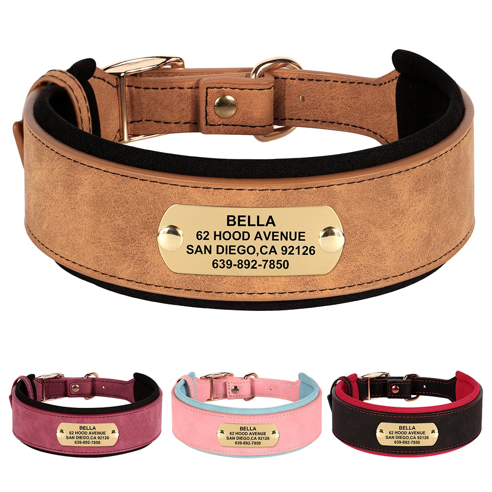 Collier en cuir souple personnalisé pour chien – plaque prénom