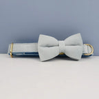 Ensemble collier et laisse en velours bleu clair